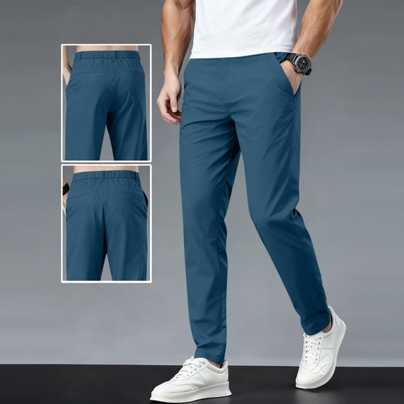 Zormilly Chinos Pants Men Elastic Waisted Lightweight Casual Straight Leg Pants with Pockets, S-3XL