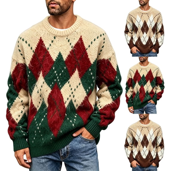 Zormilly Christmas Sweater Men Long Sleeve Crew Neck Cable Knit Sweaters Festival Holiday Oversized Fuzzy Pullover, S-3XL