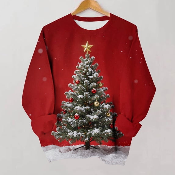 Zormilly Christmas Sweatshirts for Women Fleece Long Sleeve Crewneck Oversized Sweatshirt Printed Casual Pullover, S-2XL