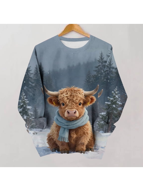 Christmas Sweatshirts for Women Fleece Long Sleeve Crewneck Oversized Sweatshirt Printed Casual Pullover, S-2XL