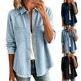 thumbnail image 1 of Zormilly Denim Jacket for Women Long Sleeve Button Down Collared Jean Shacket Jackets with Pockets Frayed Fall Outfits, S-3XL, 1 of 9