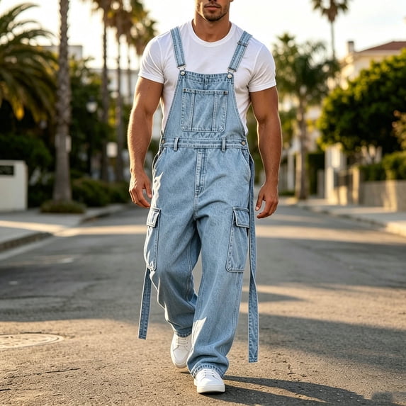 Zormilly Denim Overalls for Men Adjustable Straps Baggy Cargo Jeans Jumpsuits with Pockets Classic Denim Bib Overalls, M-2XL