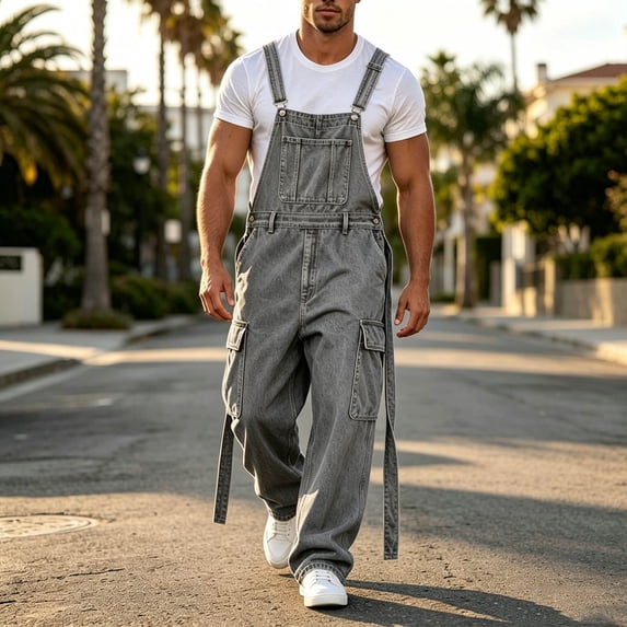 Zormilly Denim Overalls for Men Adjustable Straps Baggy Cargo Jeans Jumpsuits with Pockets Classic Denim Bib Overalls, M-2XL