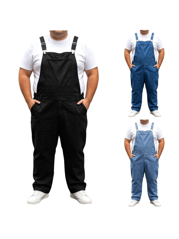 Denim Overalls for Men Plus Size Elastic Waist Baggy Jeans Jumpsuits with Pockets Casual Jeans Overalls, L-5XL