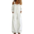 thumbnail image 1 of Zormilly Denim Overalls for Women Adjustable Strap Long Sleeve Off The Shoulder Jumpsuits Pockets Wide Leg Jeans Overalls, S-3XL, 1 of 8