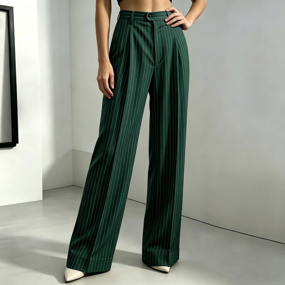 Zormilly Dress Pants Women High Waisted Business Casual Striped Wide Leg Pants with Pockets Dressy Straight Leg Pants, S-3XL