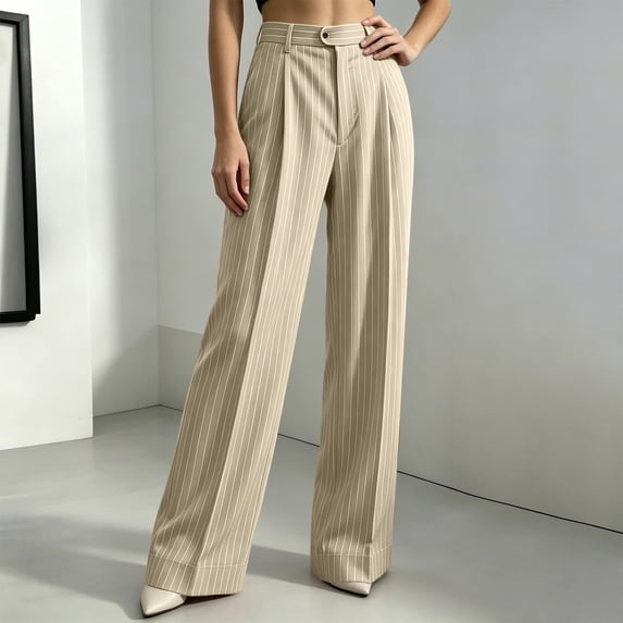 Zormilly Dress Pants Women High Waisted Business Casual Striped Wide Leg Pants with Pockets Dressy Straight Leg Pants, S-3XL