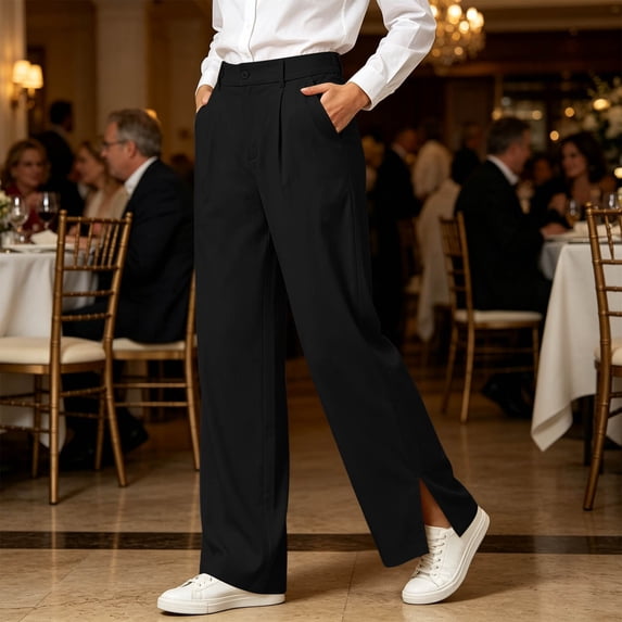 Zormilly Dress Pants Women High Waisted Business Casual Wide Leg Trousers with Pockets Side Slit Office Dressy Loose Pants, S-2XL