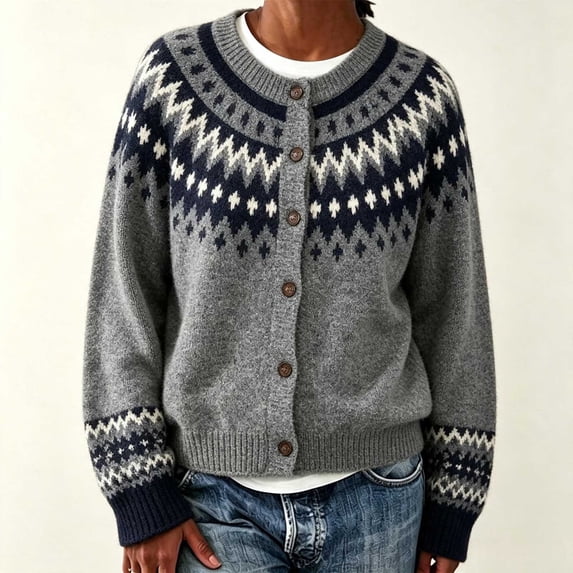 Zormilly Fair Isle Sweater Women Long Sleeve Button Down Soft Cardigan Sweaters Fashion Knit Fall Outfits, S-3XL