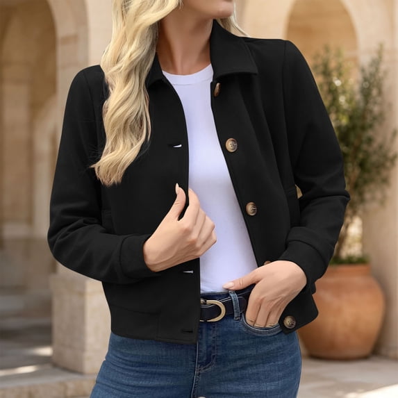 Zormilly Faux Suede Jacket Women Long Sleeve Button Down Collared Cropped Jackets with Shoulder Pads Lining Fashion Coats, S-2XL