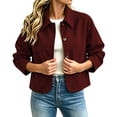 thumbnail image 1 of Zormilly Faux Suede Jacket Women Long Sleeve Button Down Cropped Jackets with Pockets Collared Fashion Jackets, S-2XL, 1 of 8