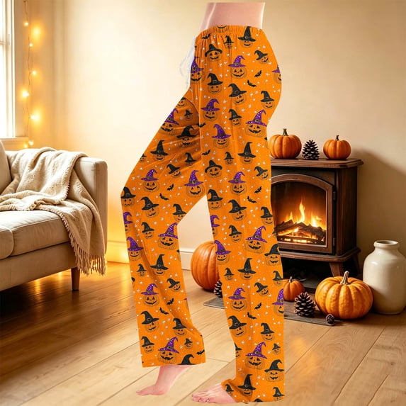 Zormilly Halloween Pajama Pants Women Pumpkin Plus Size Pj Lounge Pants Drawstring Printed Cozy Sleepwear, S-5XL