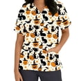 thumbnail image 1 of Zormilly Halloween Scrubs for Women Plus Size Pumpkin Printed V Neck Short Sleeve Scrub Tops with 2 Pockets, S-5XL, 1 of 5