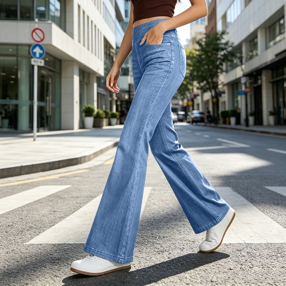 Zormilly Jeans for Women Elastic High Waisted Stretch Flare Jeans with Pockets Fashion Casual Slim Denim Pants, S-2XL