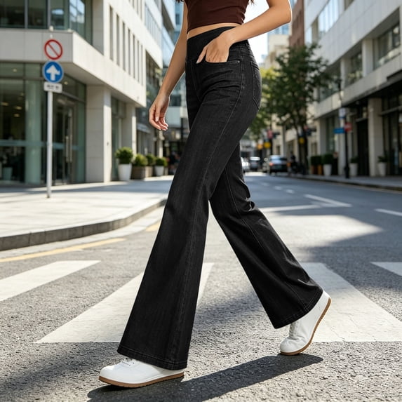 Zormilly Jeans for Women Elastic High Waisted Stretch Flare Jeans with Pockets Fashion Casual Slim Denim Pants, S-2XL