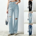 thumbnail image 1 of Zormilly Jeans for Women Fashionable High Waisted Ripped Straight Leg Long Denim with Pockets Classic Distressed Jeans, 2XS-L, 1 of 5