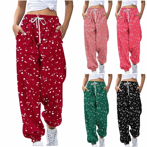 Zormilly Joggers for Women Elastic High Waisted Printed Cuffed Sweatpants with Pockets Drawstring Trendy Loose Pants, S-2XL