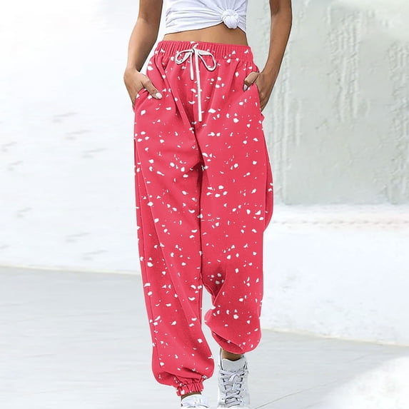 Zormilly Joggers for Women Elastic High Waisted Printed Cuffed Sweatpants with Pockets Drawstring Trendy Loose Pants, S-2XL