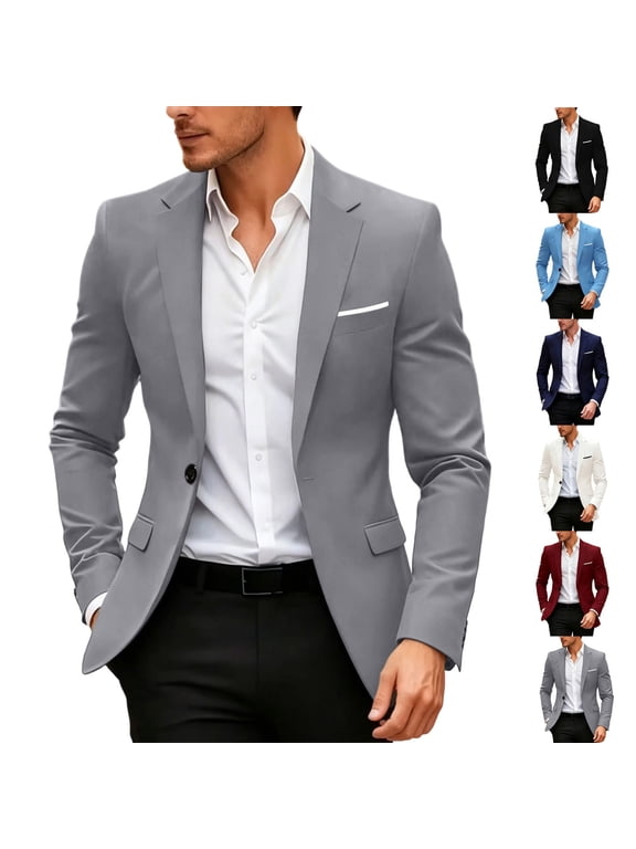 Mens Blazer Long Sleeve One Button Lightweight Sport Coats with Pockets Business Casual Suit Jacket, 2XS-XL
