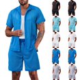 thumbnail image 1 of Zormilly Mens Loungewear Sets Short Sleeve Button Down Collared Shirts Shorts 2 Piece Summer Outfit Beach Vacation Sets, S-3XL, 1 of 8