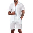 thumbnail image 1 of Zormilly Mens Loungewear Sets Short Sleeve Button Down Collared Shirts Shorts 2 Piece Summer Outfit Beach Vacation Sets, S-3XL, 1 of 8