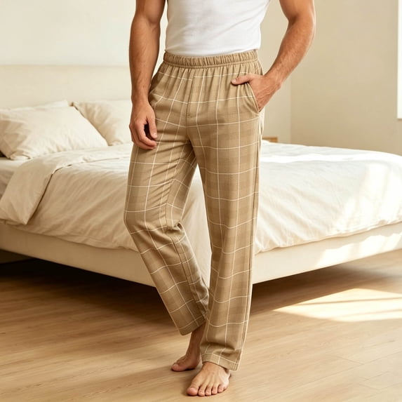 Zormilly Mens Pajama Pants Plaid Elastic Waist Lightweight Lounge Pants with Pockets Fashion Loose Checkered Sleep Pants, S-XL