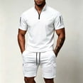 thumbnail image 1 of Zormilly Mens Two Piece Summer Outfit Short Sleeve Collared Shirts Shorts Loungewear Sets with Pockets Loose Workout Sets, S-3XL, 1 of 7