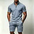 thumbnail image 1 of Zormilly Mens Two Piece Summer Outfit Short Sleeve Collared Shirts Shorts Loungewear Sets with Pockets Loose Workout Sets, S-3XL, 1 of 7