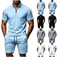 thumbnail image 1 of Zormilly Mens Two Piece Summer Outfit Short Sleeve Collared Shirts Shorts Loungewear Sets with Pockets Loose Workout Sets, S-3XL, 1 of 7