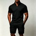 thumbnail image 1 of Zormilly Mens Two Piece Summer Outfit Short Sleeve Collared Shirts Shorts Loungewear Sets with Pockets Loose Workout Sets, S-3XL, 1 of 7