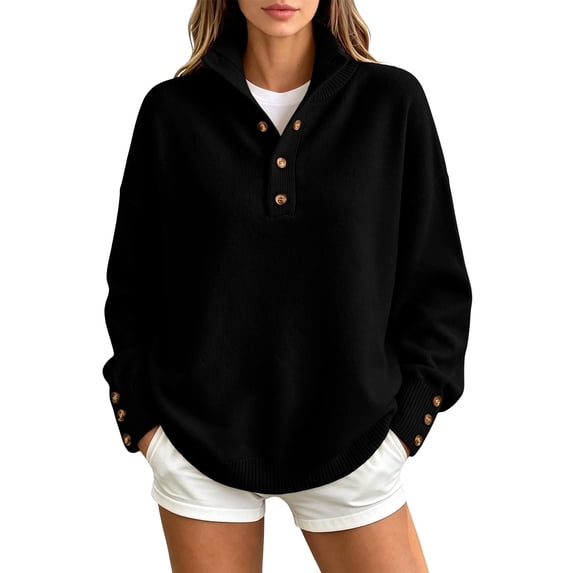 Zormilly Oversized Sweaters for Women Long Sleeve Mock Neck Soft Sweaters with Buttons Business Casual Tops, S-3XL
