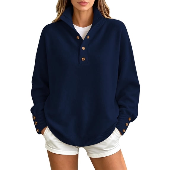 Zormilly Oversized Sweaters for Women Long Sleeve Mock Neck Soft Sweaters with Buttons Business Casual Tops, S-3XL