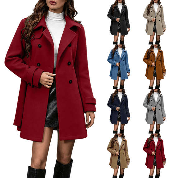 Zormilly Pea Coats for Women Winter Long Sleeve Double Breasted Lapel Collared Coats with Belt Fashion Trench Coat, S-2XL