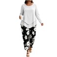 thumbnail image 1 of Zormilly Plus Size Outfits for Women 2 Piece Sets Long Sleeve Shirts Printed Wide Leg Pants Soft Lounge Sets, S-5XL, 1 of 6