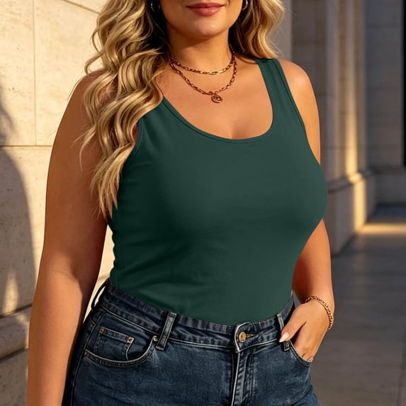 Zormilly Plus Size Tank Tops for Women Sleeveless Scoop Neck Tank Tops Slim Fit Casual Soft Top, L-5XL