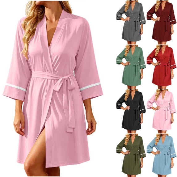 Zormilly Robes for Women 3/4 Length Sleeve V Neck Soft Nightgowns Casual Lightweight Shower Spa Nursing Sleepwear, S-2XL