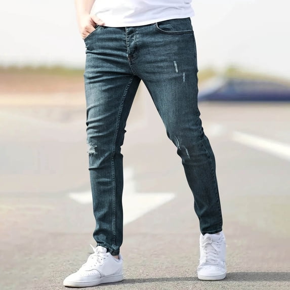 Zormilly Skinny Jeans Men Stretch Ripped Straight Leg Jeans with Pockets Fashion Casual Distressed Denim Pants, S-2XL