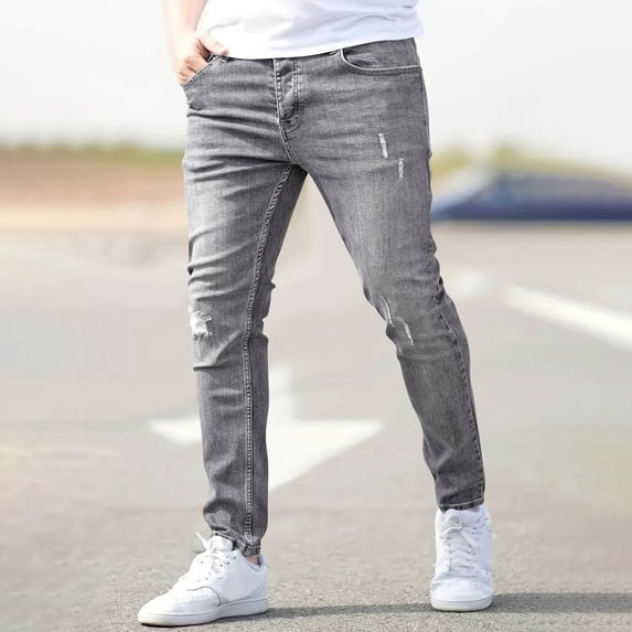 Zormilly Skinny Jeans Men Stretch Ripped Straight Leg Jeans with Pockets Fashion Casual Distressed Denim Pants, S-2XL
