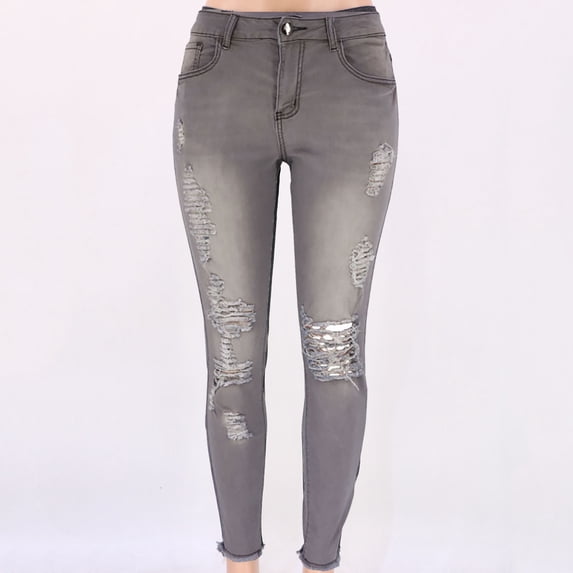 Zormilly Skinny Jeans for Women Low Rise Ripped Classic Cropped Jeans with Pockets Distressed Frayed Denim Pants, S-2XL
