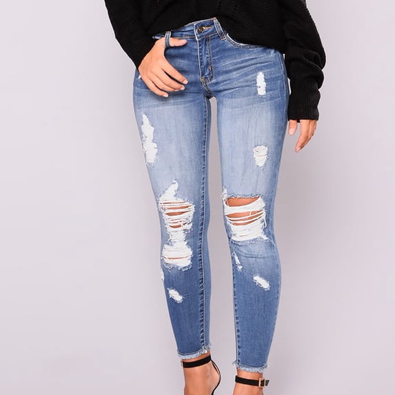Zormilly Skinny Jeans for Women Low Rise Ripped Classic Cropped Jeans with Pockets Distressed Frayed Denim Pants, S-2XL