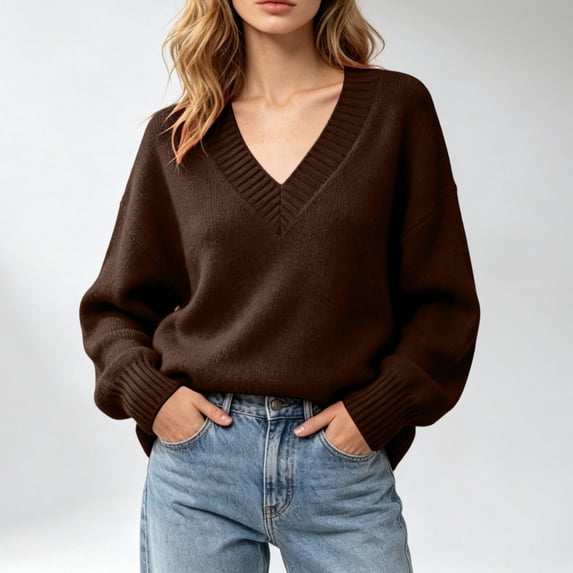 Zormilly Sweaters for Women Long Sleeve V Neck Soft Oversized Sweaters Winter Brushed Knit Tops, S-L