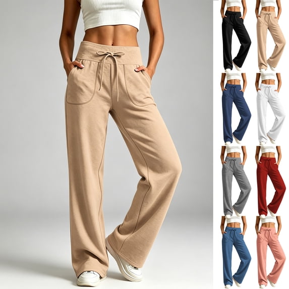 Zormilly Sweatpants Women Soft High Waisted Wide Leg Pants with Pockets Drawstring Casual Daily Straight Leg Trousers, S-3XL