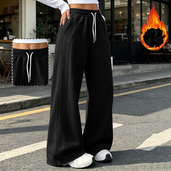 Zormilly Sweatpants for Women Elastic High Waisted Wide Leg Sweatpants with Pockets Drawstring Light Fleece Baggy Sweatpants, S-2XL