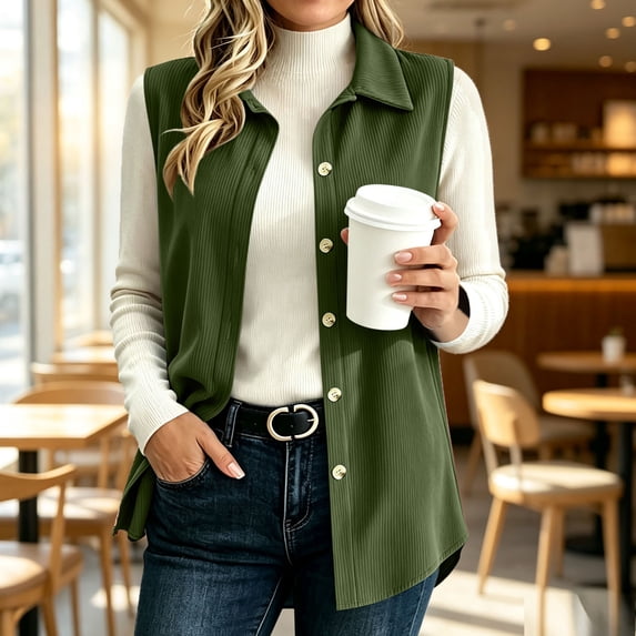 Zormilly Vest for Women Button Down Lightweight Collared Corduroy Vests Fashion Casual Sleeveless Jackets, S-2XL