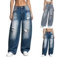 thumbnail image 1 of Zormilly Wide Leg Jeans for Women Low Rise Ripped Baggy Denim Pants with Pockets Classic Distressed Blue Jeans, S-XL, 1 of 5