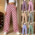 thumbnail image 1 of Zormilly Wide Leg Pants Woman Plaid Elastic High Waisted Checkered Pants with Pockets Drawstring Fashion Straight Leg Pants, S-3XL, 1 of 8