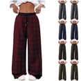 thumbnail image 1 of Zormilly Wide Leg Plus Size Pants for Women Plaid Elastic High Waisted Checkered Pants Drawstring Pockets Straight Pants, S-5XL, 1 of 9