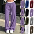 thumbnail image 1 of Zormilly Wide Leg Sweatpants Women Elastic High Waisted Straight Leg Pants with Pockets Drawstring Lace Fashion Baggy Sweatpants, S-2XL, 1 of 7