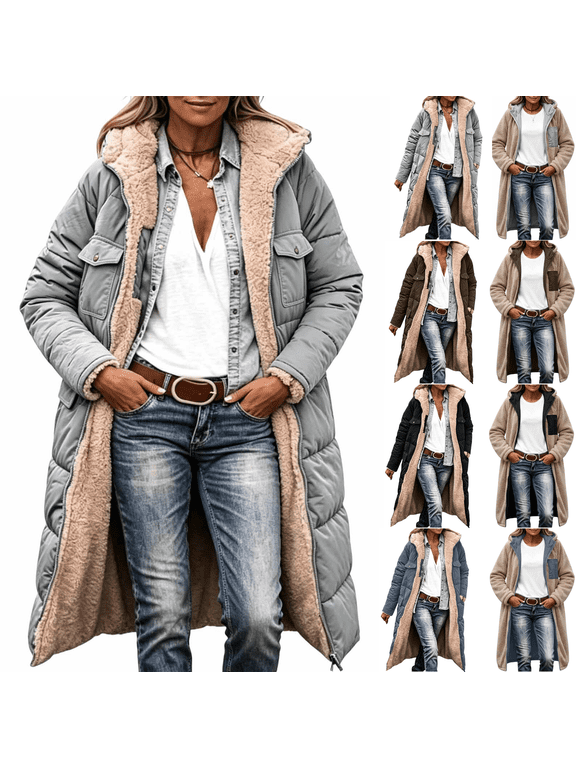 Winter Coats for Women Reversible Fleece Plus Size Zip Up Hoodie with Pockets Oversized Warm Long Jackets, S-5XL