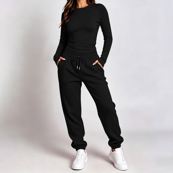 Zormilly Women Two Piece Outfits Sets Long Sleeve Shirts Elastic Waist Joggers Lounge Sets Pockets Sports Fall Outfits, S-3XL